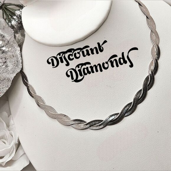 18K White Gold Plating on Double Stranded Silver Titanium Necklace - Picture 2 of 7